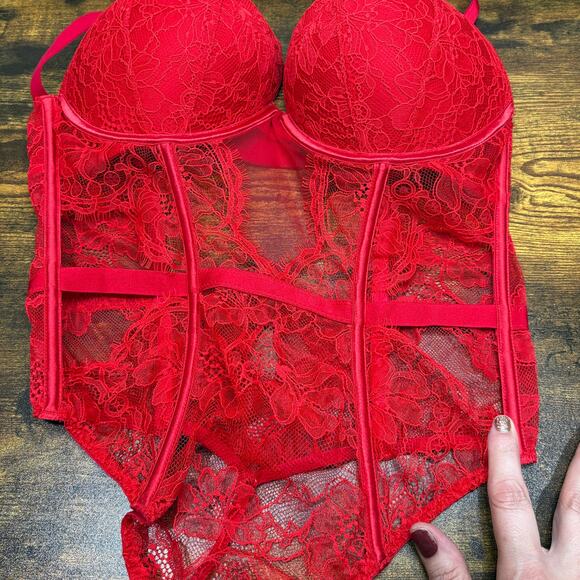 Victorias Secret Size L Bombshell Lace Teddy Corset Push Up Red Sexy Lingerie - Picture 9 of 15
